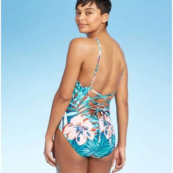 Kona Sol One Piece Swimsuit Size Medium Womens Floral Lace Up Back 238019387 - Picture 3 of 9